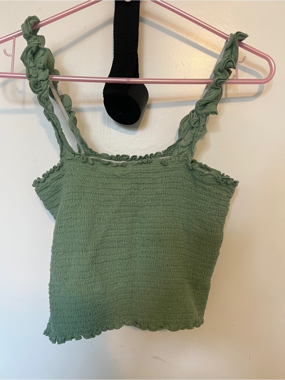 Aerie Small Smocked Ruffle Strap Tank Top - Sage Green